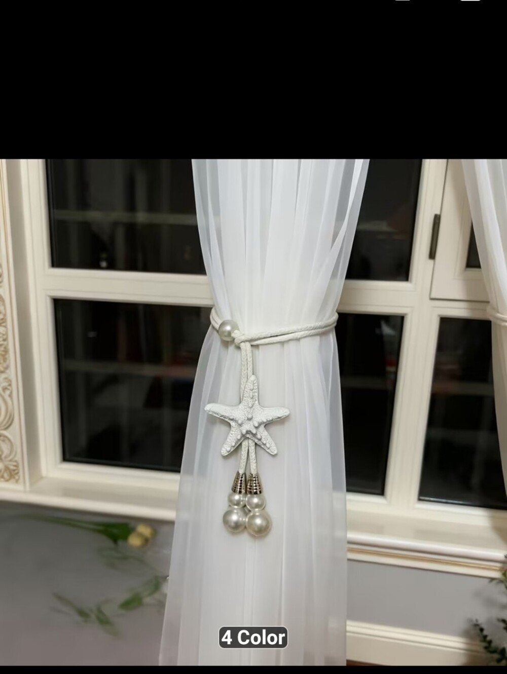 New Pair of Coastal Starfish Pearl Qhite Curtain Tiebacks-1524-442